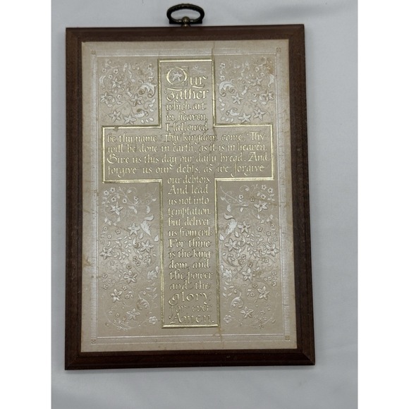 Other - Vintage Lord's Prayer Wall Plaque Framed Cross Gold Christian Religious Art